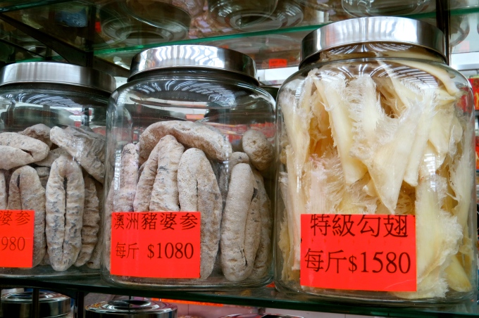 Baby shark fins, shown on the right, are a common ingredient in soups and medicines 